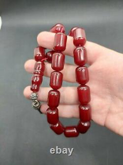 76.4 Grams Antique Faturan Cherry Amber Bakelite Rosary Perles De Prière Marbrées