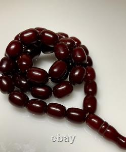 76 Grams Antique Faturan Cerise Bakélite Ambre Perles Rosaire Marbré