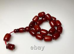 77.5 Grams Antique Faturan Bakelite Cerise Ambre Rosaire Perles Marbrées