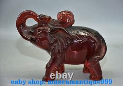 7.2' Ancien Chinois Rouge Ambre Sculpté Feng Shui Elephant Beast Lucky Sculpture