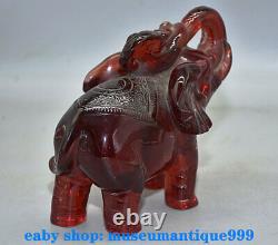7.2' Ancien Chinois Rouge Ambre Sculpté Feng Shui Elephant Beast Lucky Sculpture