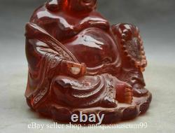 7.2 Bouddhisme Chinois Red Amber Siège Sculpté Happy Laugh Maitreya Bouddha Statue