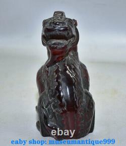 7.2' L'ancienne Chine Rouge Ambre Main Sculpté Feng Shui Pixiu Bête Statue Chanceux