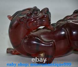 7.2' L'ancienne Chine Rouge Ambre Main Sculptée Feng Shui Dragon Best Lucky Statue