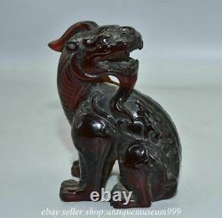 7.2 Rare Rouge Chinois Ambre Carving Feng Shui Pixiu Licorne Dragon Beast Statue