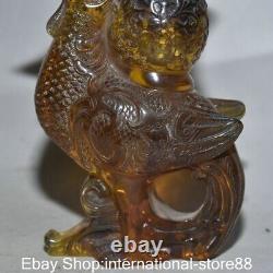 7.2 Rare Vieux Chinois Rouge Ambre Carving Feng Shui Phoenix Dieu Vase De Bouteille D'oiseau
