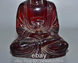 7.2 Vieille Ambre Rouge Chinoise Sculpté Bouddhisme Shakyamuni Sakyamuni Bouddha Statue