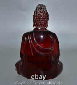 7.2 Vieille Ambre Rouge Chinoise Sculpté Bouddhisme Shakyamuni Sakyamuni Bouddha Statue