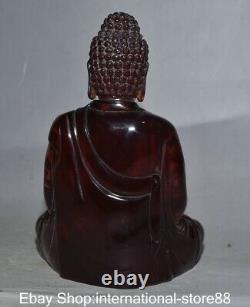 7.4 Ancien Rouge Chinois Amber Carving Shakyamuni Amitabha Bouddha Statue