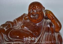 7.6 Ancien Bouddhisme Sculpté Rouge Ambre Heureux Laugh Maitreya Bouddha Statue