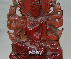7.6 Vieux Chinois Rouge Ambre Sculpté Zizai Libre Guanyin Kwan-yin Sanctuaire Statue