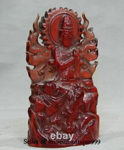 7.6 Vieux Chinois Rouge Ambre Sculpté Zizai Libre Guanyin Kwan-yin Sanctuaire Statue
