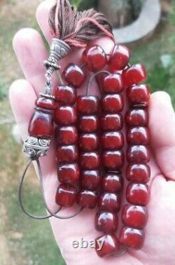 80 Grams Antique Faturan Cerise Bakélite Ambre Perles Rosaire Misbah Marbré