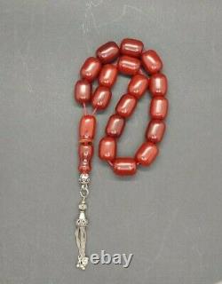 85 Grams Antique Faturan Cerise Ambre Maskot Rosary Perles De Prière Marbrées