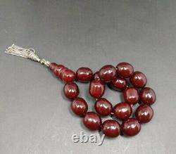89.5 Grams Antique Faturan Cerise Ambre Rosaire Perles De Prière Marbrées