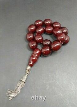89.5 Grams Antique Faturan Cerise Ambre Rosaire Perles De Prière Marbrées