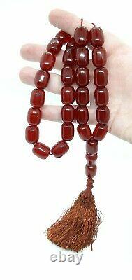 89 Grams Antique Ottoman Faturan Cerise Prière Ambre Perles Tesbih Misbah