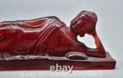 8.2 Ambre Rouge Chinoise Antique Sculpté Sakyamuni Tathagata Bouddha Endormi Statue