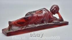 8.2 Ambre Rouge Chinoise Antique Sculpté Sakyamuni Tathagata Bouddha Endormi Statue