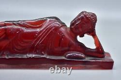 8.2 Ancienne statue de sommeil du Bouddha Sakyamuni Tathagata en ambre rouge sculpté de Chine ancienne