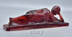8.2 Ancienne statue de sommeil du Bouddha Sakyamuni Tathagata en ambre rouge sculpté de Chine ancienne