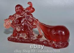 8.2 Chine Rouge Amber Sculpté Heureux Laugh Maitreya Bouddha Sac D'argent Statue