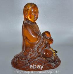 8.2 Chine Rouge Ambre Sculpté Bouddhisme Guanyin Kwan-yin Déesse Bouddha Statue