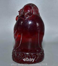 8.2 Vieille Ambre Rouge Chinoise Sculptée Longévité Shooux Dieu Peach Gourd Statue