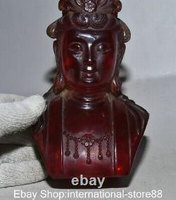 8.4 Ancienne sculpture de buste de déesse Kwan-yin Guan Yin en ambre rouge chinois