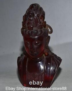 8.4 Ancienne sculpture de buste de déesse Kwan-yin Guan Yin en ambre rouge chinois