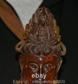 8.4 Ancienne statue sculptée de la tête de la déesse Kwan-yin Guan Yin en ambre rouge de Chine ancienne