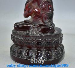 8,4'' La Main Rouge Ambre Sculptée De Chine Antique Statue De Bouddha Skayamuni Amitabha