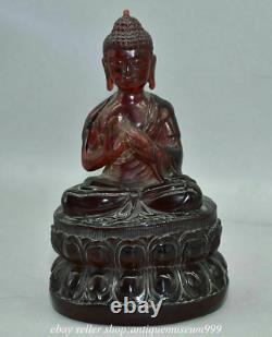 8.4 Rare Ambre Rouge Chinois Carving Shakyamuni Amitabha Bouddha Base Sculpture