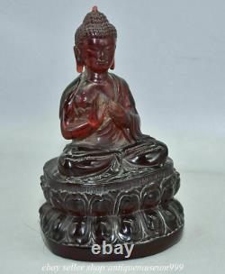 8.4 Rare Ambre Rouge Chinois Carving Shakyamuni Amitabha Bouddha Base Sculpture