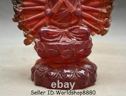 8.4 Rouge Chinois Amber Sculpté 1000 Armoiries Kwan-yin Guan Yin Boddhisattva Statue