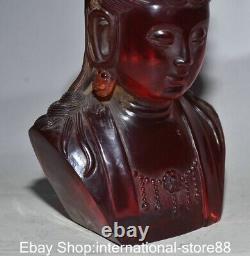 8.4 Vieil Ambre Rouge Chinois Carving Kwan-yin Guan Yin Déesse Bust Sculpture