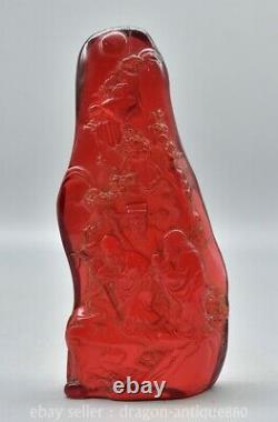 8.6 Vieille Chine Rouge Ambre Sculpté 3 Longévité Dieu Fu Lu Shou Vie Bouddha Statue