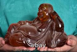 8 Ancienne sculpture de statue de Bouddha Maitreya sculptée en ambre rouge chinois.