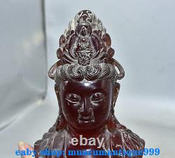 8' L'ancienne Main Rouge Ambre Chinoise Sculptée Guanyin Kwan-yin Lucky Bust Statue