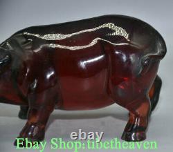 8 Rare Chinois Rouge Ambre Carving Feng Shui Bull Oxen Ox Luck Sculpture