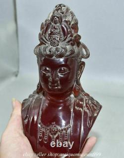 8 Rare Chinois Rouge Ambre Carving Feng Shui Kwan-yin Guan Yin Bust Statue