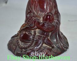 8 Rare Rouge Chinois Amber Carving Kwan-yin Guan Yin Perles Déesse Statue