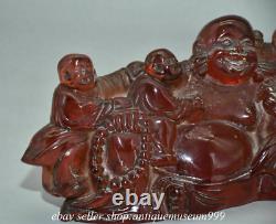 8 Rare Rouge Chinois Ambre Carving Happy Laugh Maitreya Bouddha Tongzi Sculpture