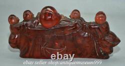 8 Rare Rouge Chinois Ambre Carving Happy Laugh Maitreya Bouddha Tongzi Sculpture