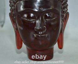 8 Rare Rouge Chinois Ambre Carving Shakyamuni Amitabha Bouddha Tête Sculpture