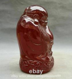 8 Rouge Chinois Ambre Sculpté Shouxing Longévité Longue Vie Dieu Peach Statue