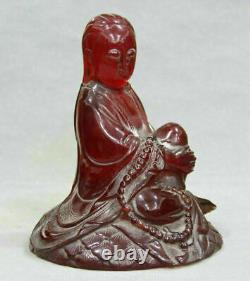 8 Siège De Sculpture Rouge Ambre Kwan-yin Guan Yin Déesse Statue Sculpture