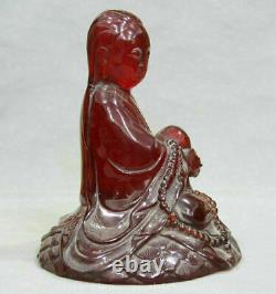 8 Siège De Sculpture Rouge Ambre Kwan-yin Guan Yin Déesse Statue Sculpture
