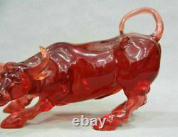8 Vieille Chine Rouge Ambre Feng Shui Zodiac Année Bull Oxen Lucky Sculpture