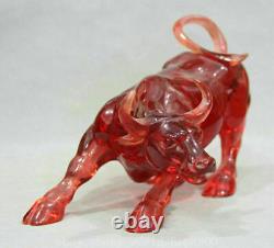 8 Vieille Chine Rouge Ambre Feng Shui Zodiac Année Bull Oxen Lucky Sculpture